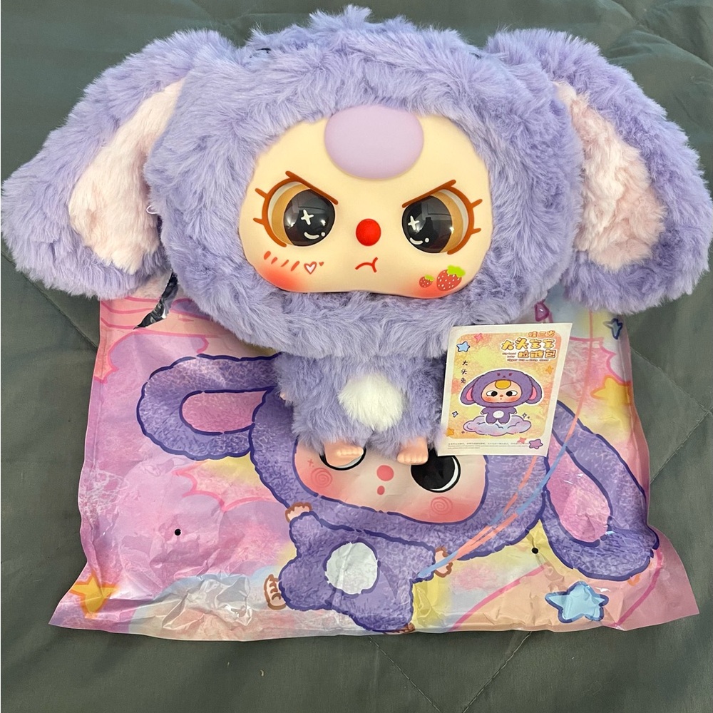 NEW Baby Three Big Head Zipper Bag - Purple Rabbit